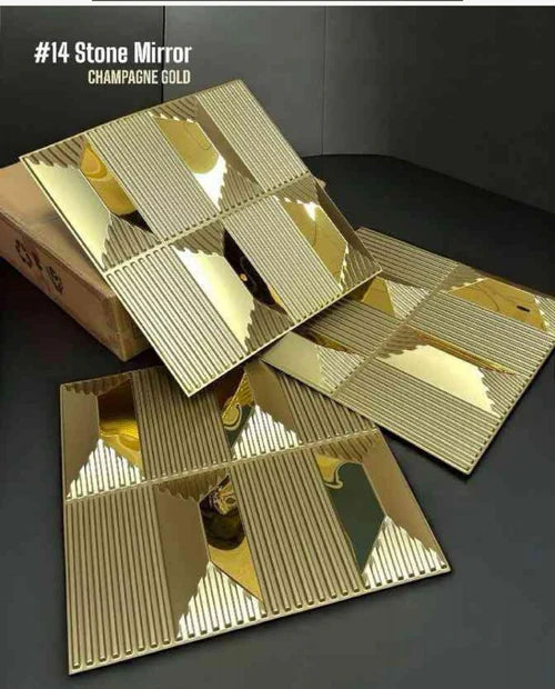 Planetarrium Hub 14 Stone - 3D PVC Panel Stone (Mirror)-(Size 50,50cm) - Wallpaper - Champagne Gold Mirror